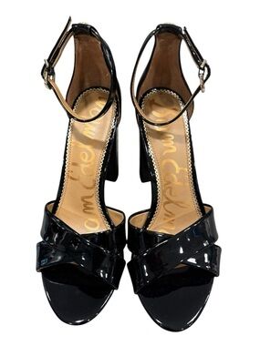 Sam Edelman Black Patent Ankle-Strap Block Heels